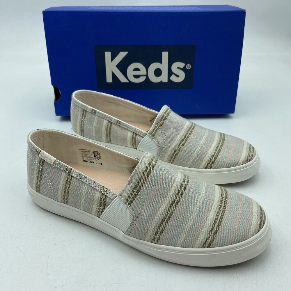 Keds Shoes Womens Clipper Stripe Slip On Sneakers Pink Multi Low Top Size 8.5